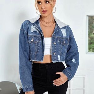 Cropped jean jacket hoodie